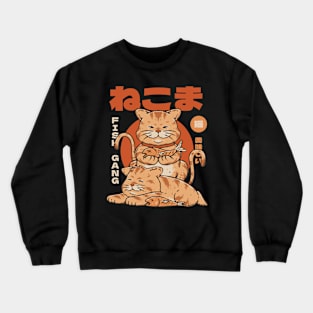 Duo Meow Fish Gang - Playful Orange Cats Catching Fish Art Crewneck Sweatshirt